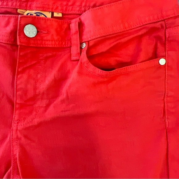 Tory Burch Cropped Slim Boot Jeans Womens 30 Red Low Rise Pants Stretch Preppy - Picture 3 of 12